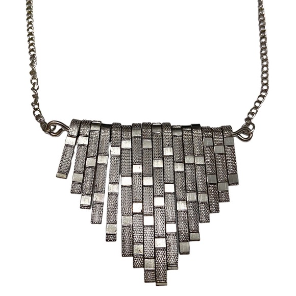 Silver Modern Bib Statement Necklace - Picture 2 of 2
